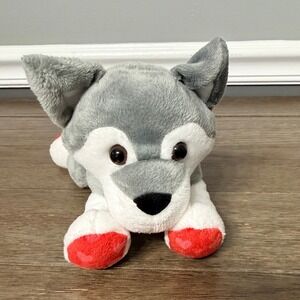 MTY International Husky Puppy Dog Plush  8 Inch Gray, White, Red Paws